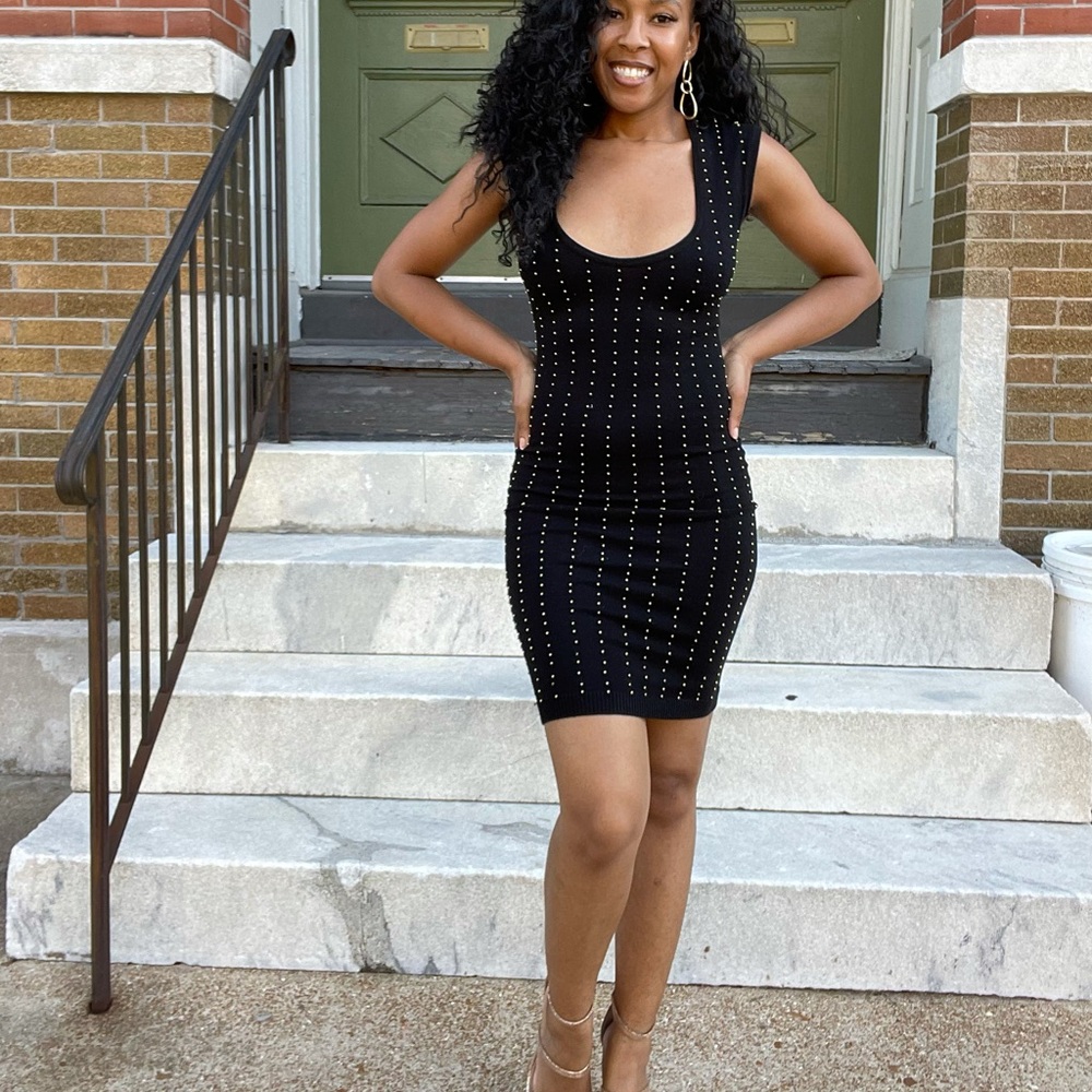 Motel Rocks Black Knit Dress with Gold Beading